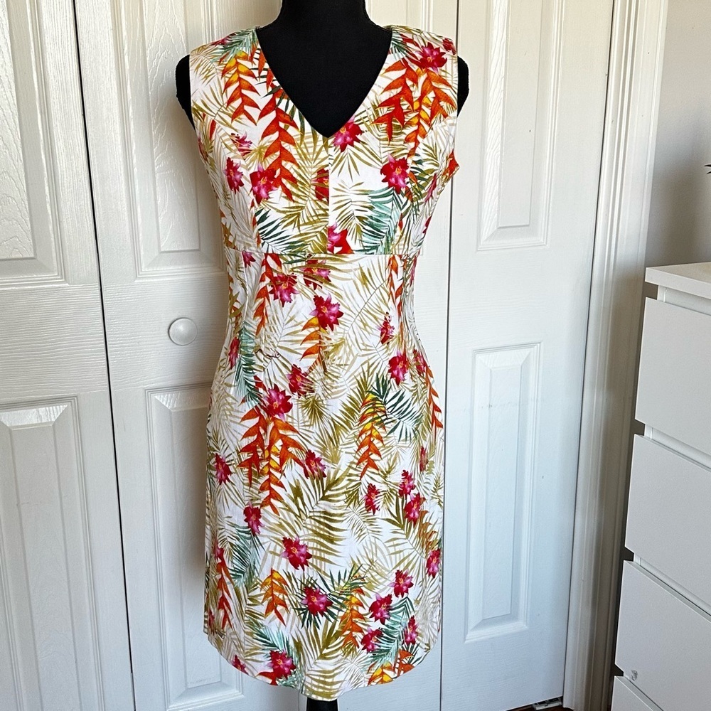 Luao Boutique Lima Peru Tropical Palm Floral Sheath Dress Size Medium